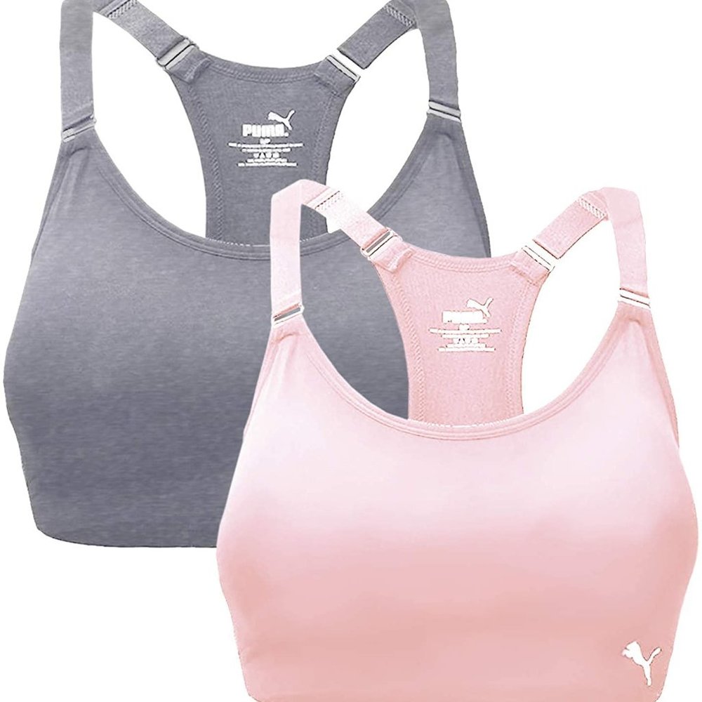 Puma Women's Seamless Sports Bra with Removable Cups, 2-Pack - Pink/Grey